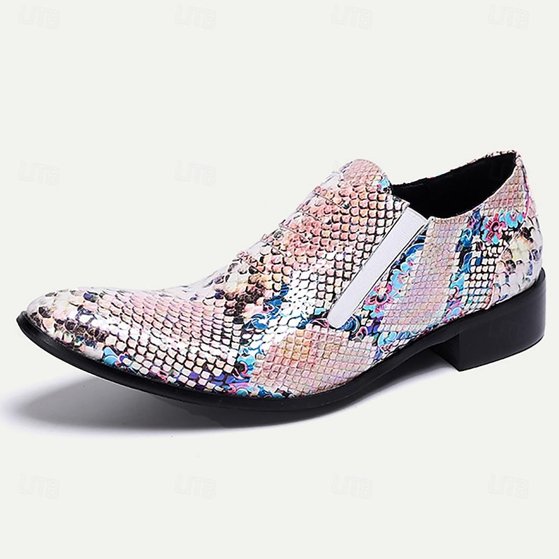 Men's Holographic Multicolor Sequin Leather Loafers with Gold Tip Elastic Gusset and Low Heel3