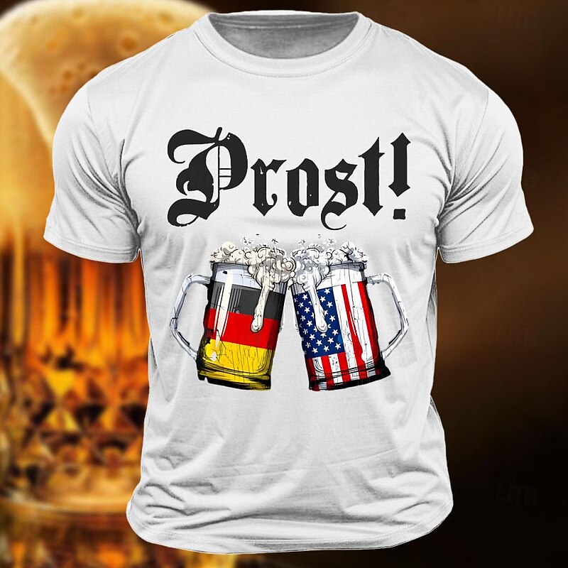 Men's Prost! German & American Flag Beer Graphic T-Shirt - Oktoberfest Cheers Tee3