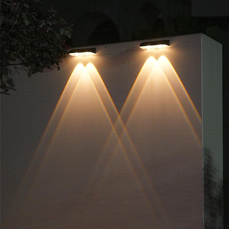 Solar Fence Lights, Outdoor Waterproof Solar Deck Lights, Sola Wall Light Tri-color Dimmable Courtyard Wall Porch Decoration Atmosphere Landscape Lamp Solar Wall Washing Light 1/2/4Pcs4
