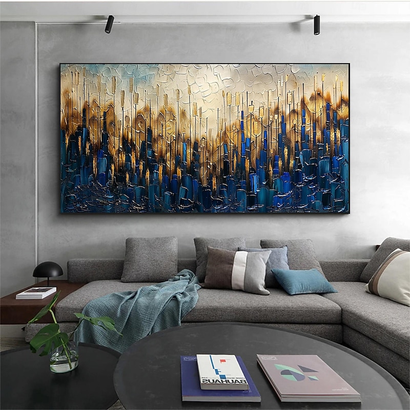 Handmade Original Blue Thick texture Oil Painting On Canvas Wall Art Painting Minimalist Home Decor With Stretched FrameWithout Inner Frame Painting4