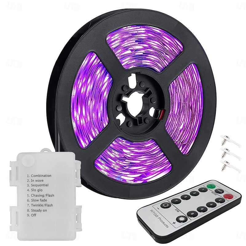 Waterproof LED UV Black Strip Light Purple LED Light Strip USB Interface with Switch or Battery Box SMD2835 380-400NM UV LED No-waterproof Black Light Lamp Suitable for Fluorescent Dance and UV Body Coating2