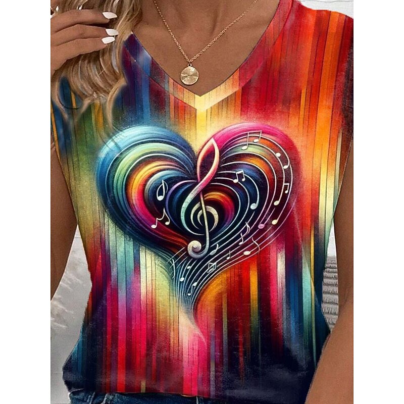 Women's Camisole Tank Top Vest Ombre Heart Stylish Sleeveless V Neck Regular Tops Daily Print Purple Green Rainbow Summer3