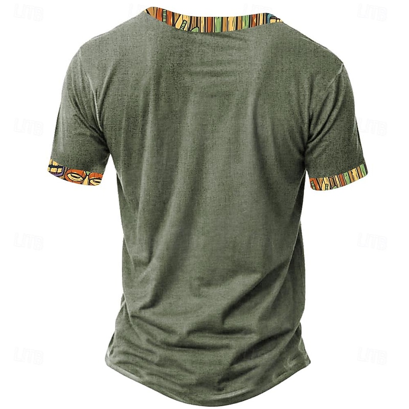 Kokopelli Tribal Bandana Print Men's Ethnic 3D Print T shirt Tee Henley Shirt Casual Daily Holiday T shirt Yellow Green Khaki Short Sleeve Henley Shirt Summer Spring Clothing Apparel S M L XL XXL 3XL2