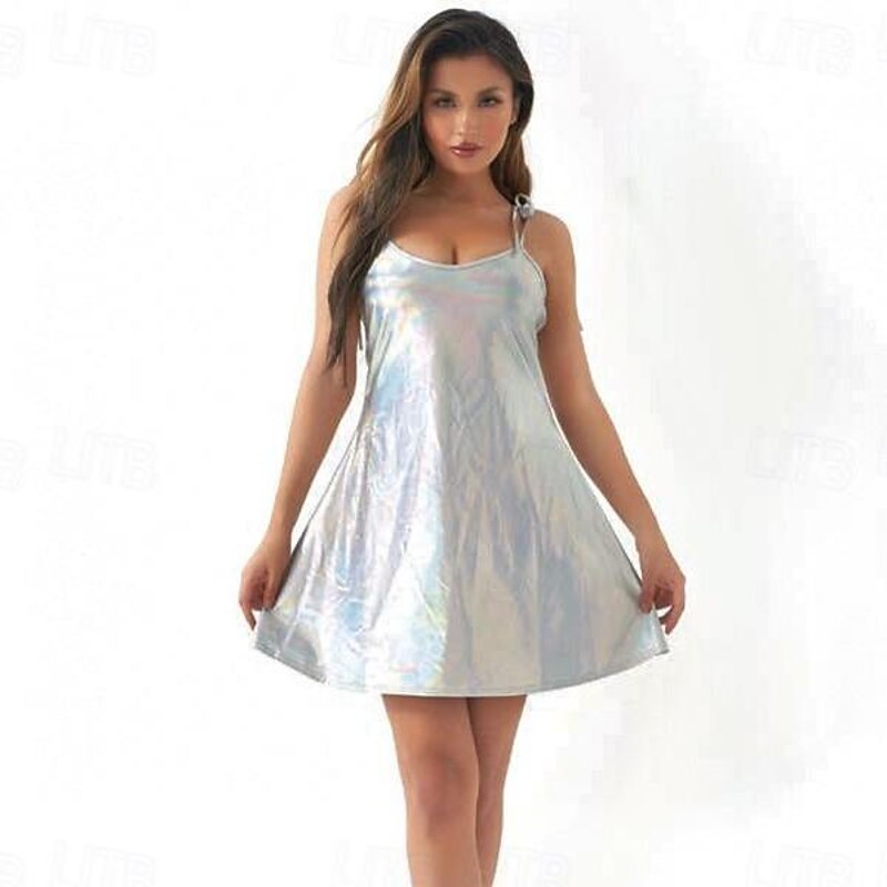 Metallic 1980s Shiny Latex Patent Mini Dress Disco Fancy Dress Women's Carnival Costume Halloween Carnival Masquerade Party / Evening Pride Parade Pride Month Adults Dress4