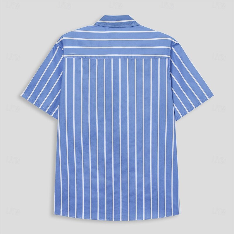 Men's 100% Cotton Shirt Black Blue Short Sleeve Striped Vertical Stripes Turndown Outdoor Causal Button Clothing Apparel Vacation Daily4