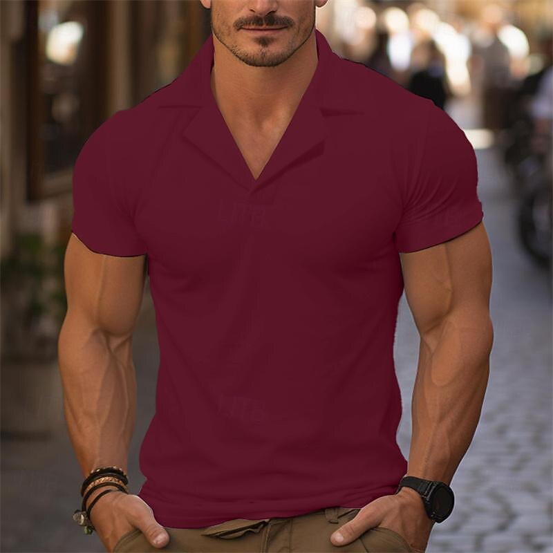 Men's Golf Shirt Golf Polos Shirts Work Casual Cuban Collar Short Sleeve Basic Modern Plain Classic Spring & Summer Regular Fit Black Khaki Golf Shirt4