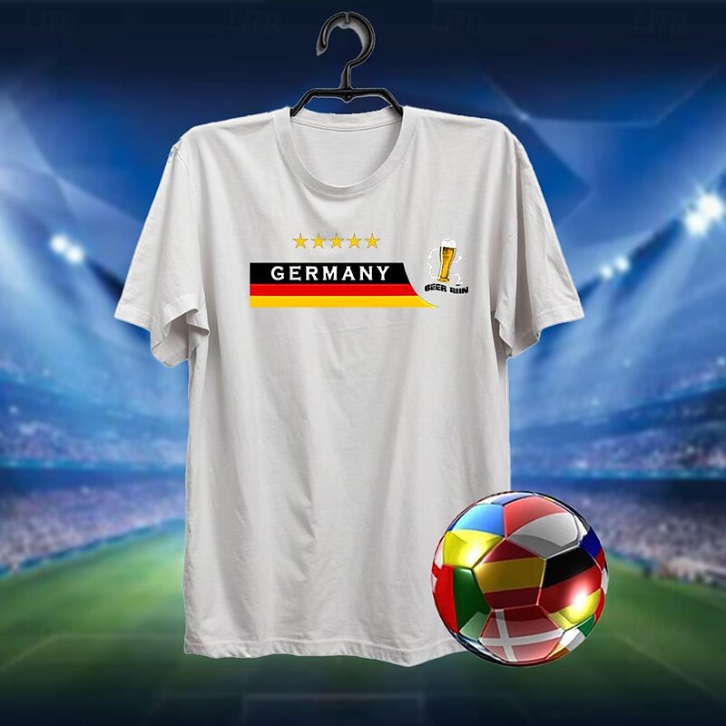 Men's Football Germany Beer Flag / National flag T Shirt Tee Top Cotton Short Sleeve Graphic Shirt Black White Dark Grey Comfortable Tee Street Sports Outdoor Fashion Designer Clothing
