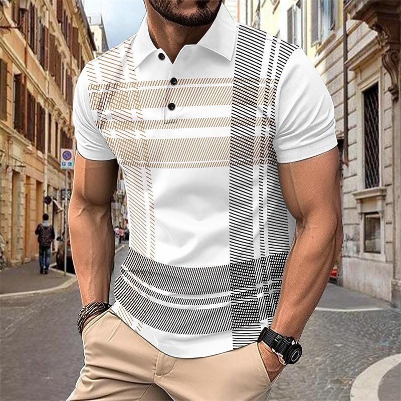 Men's Golf Shirt Golf Polo Work Casual Lapel Short Sleeve Basic Modern Plaid Button Spring & Summer Regular Fit Black White Red Navy Blue Golf Shirt2