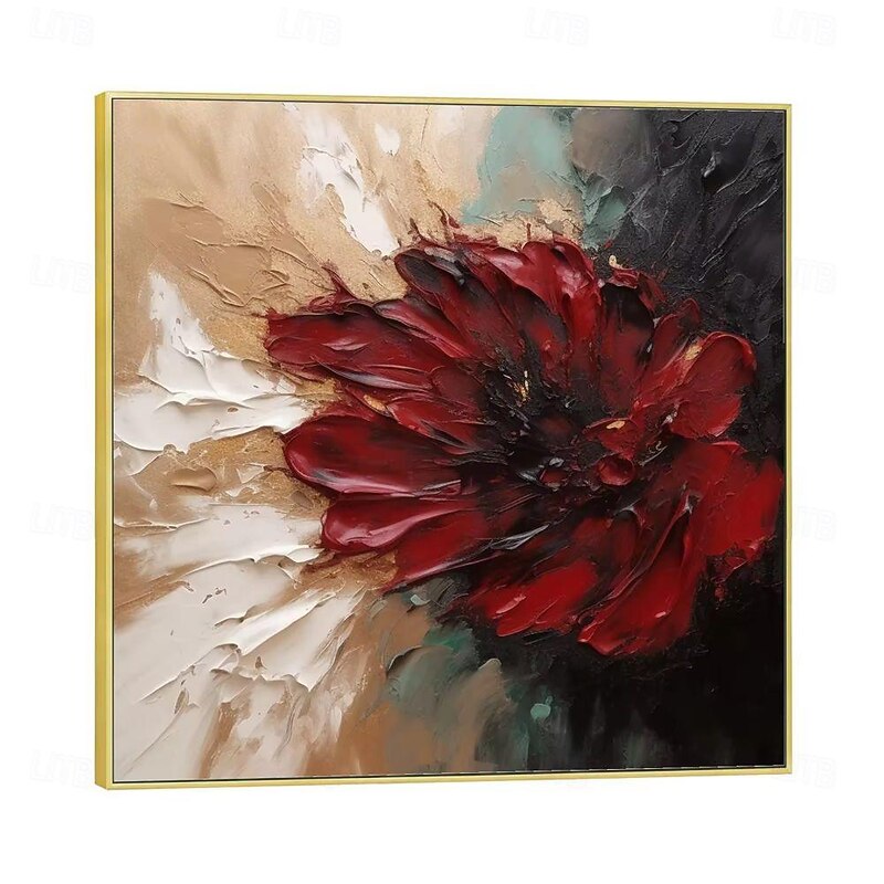 Handmade Oil Painting Canvas Wall Art Decoration Modern Abstract Thick Oil Flowers Big Red Flowers for Home Decor Rolled Frameless Unstretched Painting3