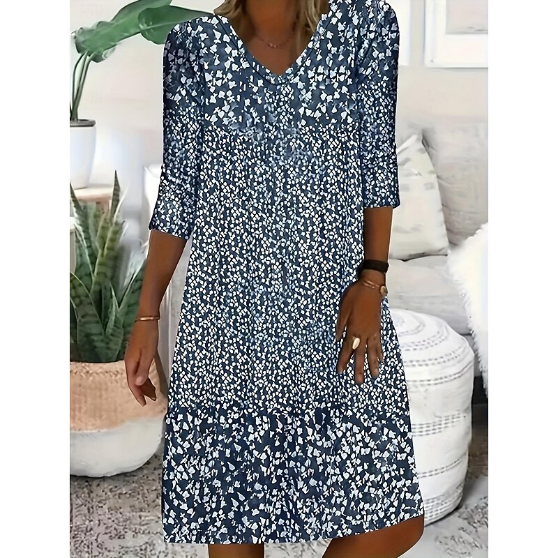 Women's Jumper Dress Graphic Print V Neck Midi Dress Elegant Bohemia Home Daily 3/4 Length Sleeve Summer3