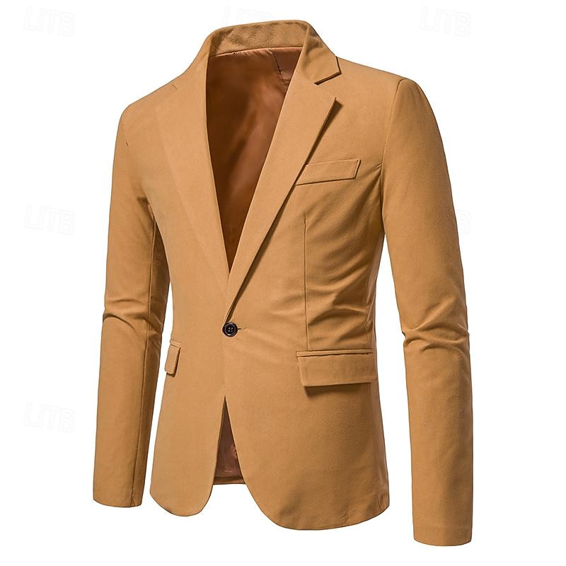 Men's Lightweight Jacket Blazer Wedding Prom Dress Business Chinoiserie Spring & Summer Autumn 95% Polyester 5% Spandex Solid Color Solid Single Breasted One-button Blazer Black White Green Khaki3