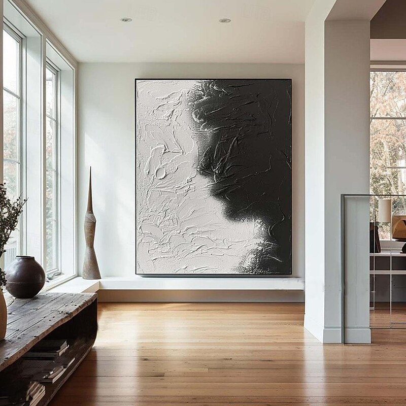 Large handmade Abstract texture oil painting hand painted Wall Art  Texture oil painting Wall Art Black and White Abstract Lady Painting Modern  Wall Art black white painting  Wall Art