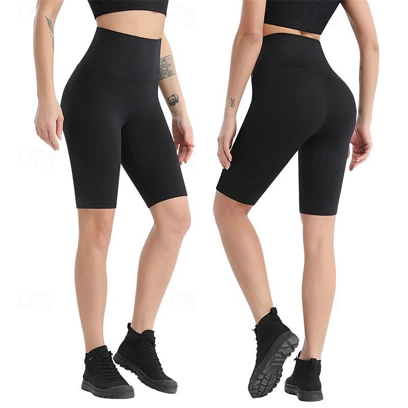 Women's Gym Shorts Yoga Shorts Workout Shorts High Waist Pilates Gym Workout Workout Capri Leggings Solid Color Black Fuchsia Orange Sports Activewear Stretchy Slim