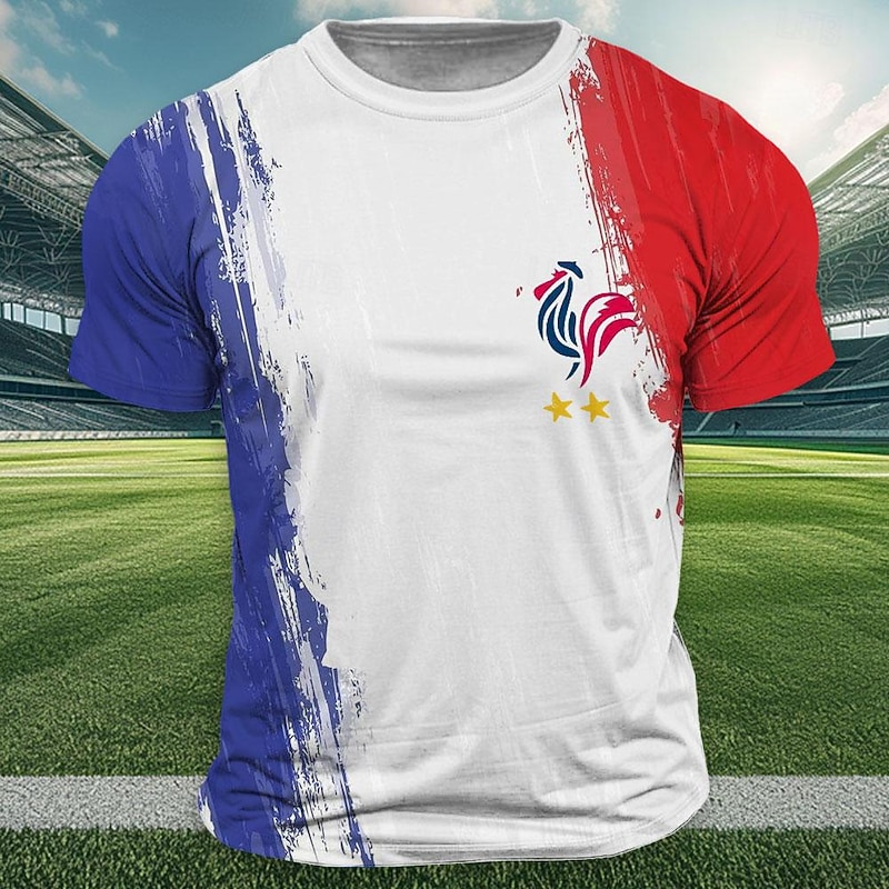 Men's Football French chicken Flag of France T Shirt Short Sleeve T shirt 3D Print Crew Neck Shirt Outdoor Athleisure White Summer Spring Clothing Apparel S M L XL XXL XXXL