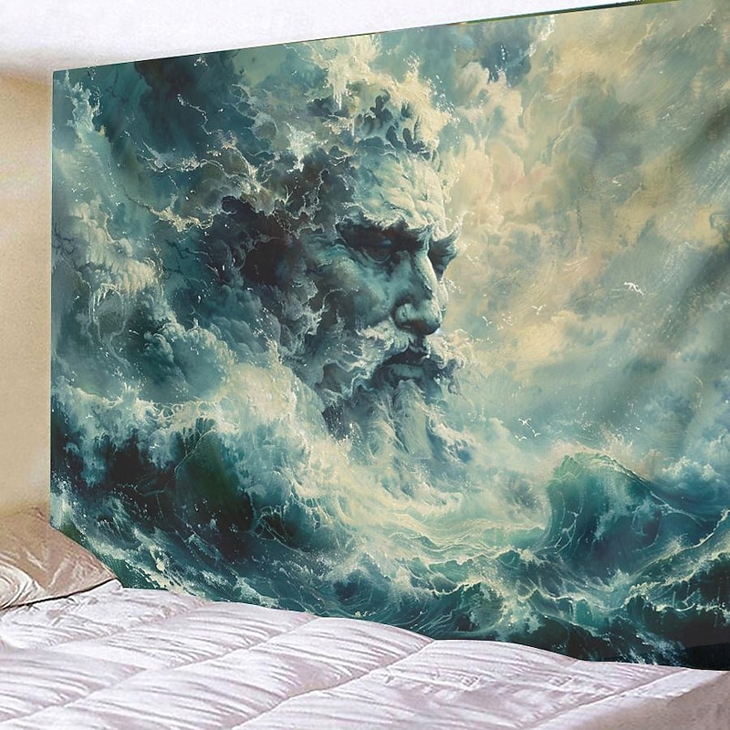 Poseidon God Greek Mythology Hanging Tapestry Wall Art Large Tapestry Mural Decor Photograph Backdrop Blanket Curtain Home Bedroom Living Room Decoration3