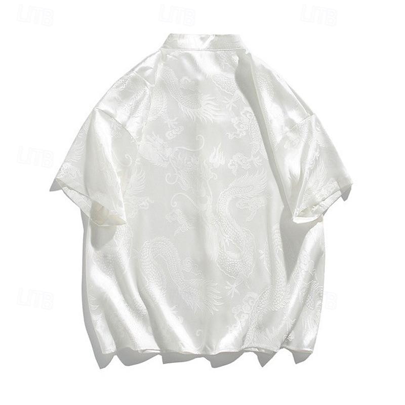 Men's Shirt Chinese Collar Shirt Mandarin Collar Shirt Summer Shirt Casual Shirt Button Up Shirt Black White Short Sleeve Plain Mandarin Collar Vacation Holiday Clothing Apparel Polyester Fashion2