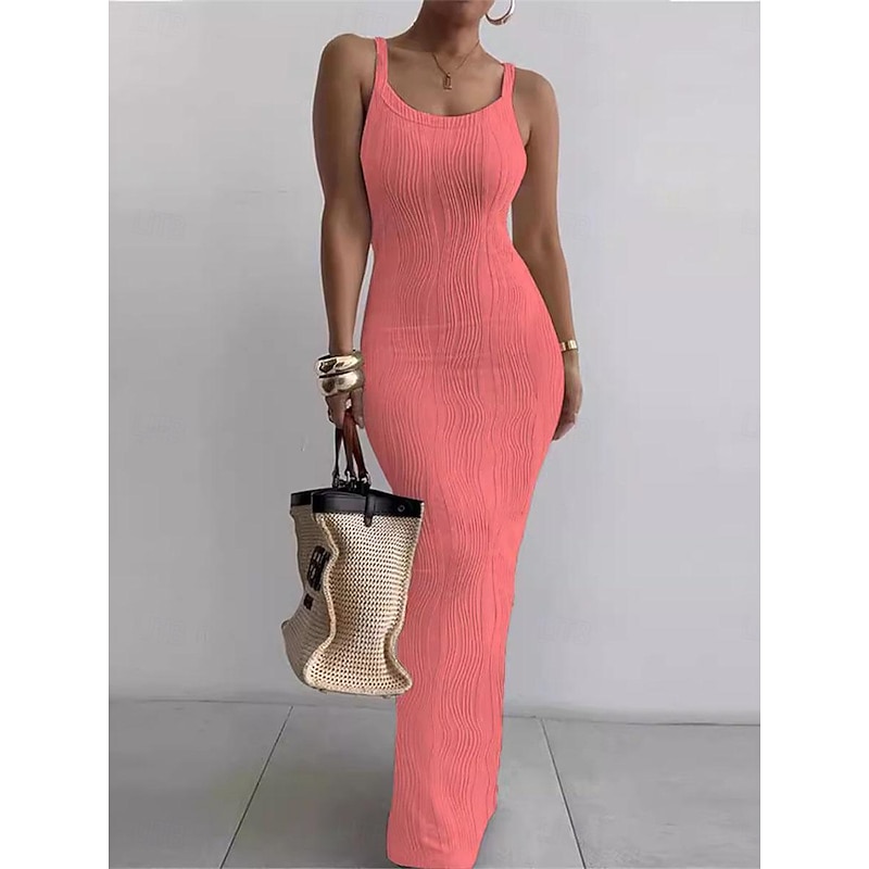 Women's Casual Dress Maxi Dress Backless Date Vacation Streetwear Maxi Spaghetti Strap Sleeveless White Pink Green Color3
