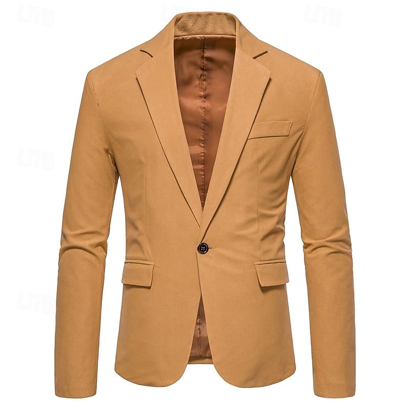 Men's Lightweight Jacket Blazer Wedding Prom Dress Business Chinoiserie Spring & Summer Autumn 95% Polyester 5% Spandex Solid Color Solid Single Breasted One-button Blazer Black White Green Khaki2