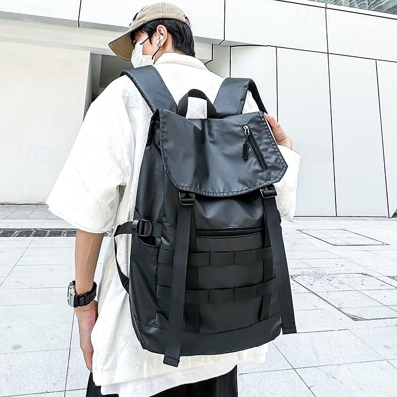 Men's Black Tactical Backpack with Flap Cover and MOLLE Webbing – Water-Resistant Large Capacity Bag for Travel, School, or Urban Commuting2
