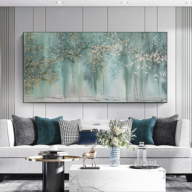 Hand painted  Abstract Oil Painting on Canvas Modern Abstract Wall Art Original Oil Painting Living Room Wall Art Green Sky Wall Art Gift for Her Room Bedroom Decor