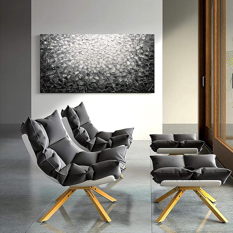 Handmade Oil Painting Canvas Wall Art Decoration Modern Abstract Texture Black White for Living Room Home Decor Rolled Frameless Unstretched Painting4