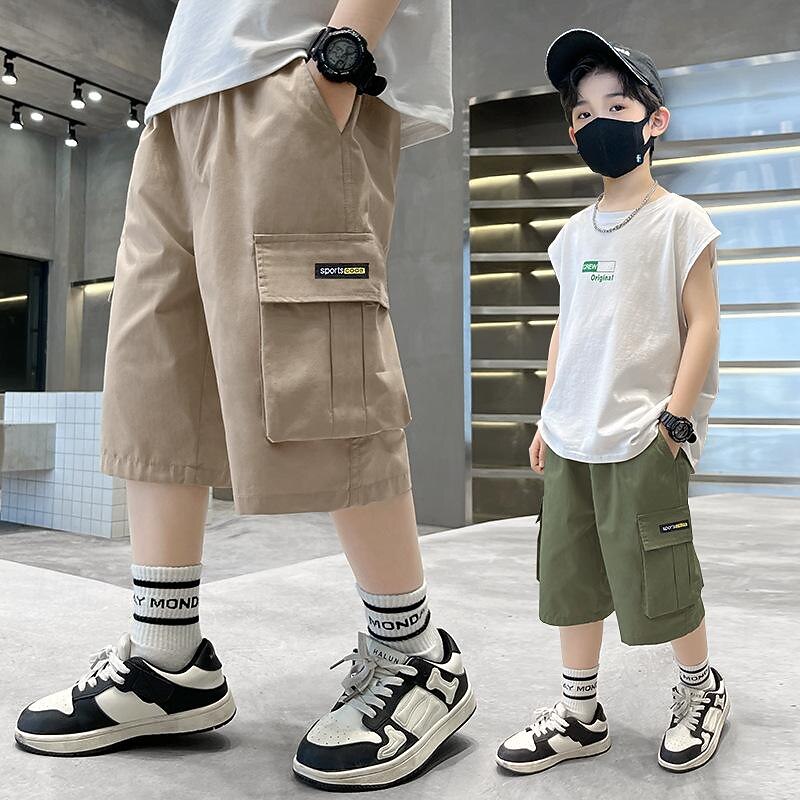 Kids Boys Shorts Solid Color Quick Dry Breathable Soft Shorts School Sports Daily Khaki Black Army Green2