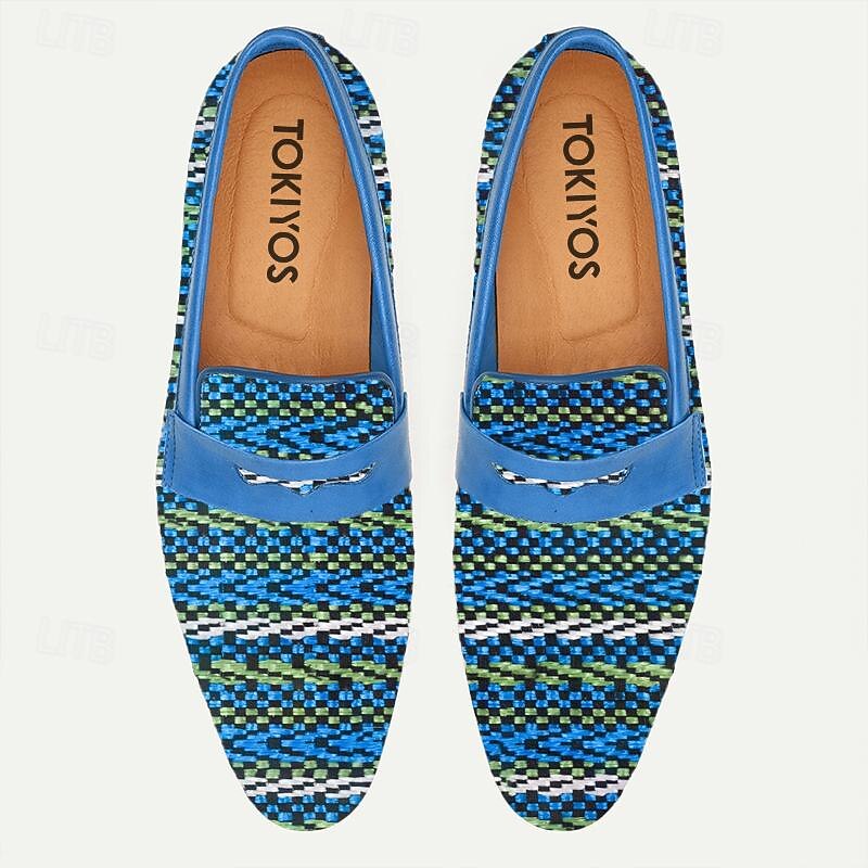 Men's Premium Cowhide Slip-On Loafers - Stylish Multicolor Woven Upper Casual Shoes with Cushioned Sole2