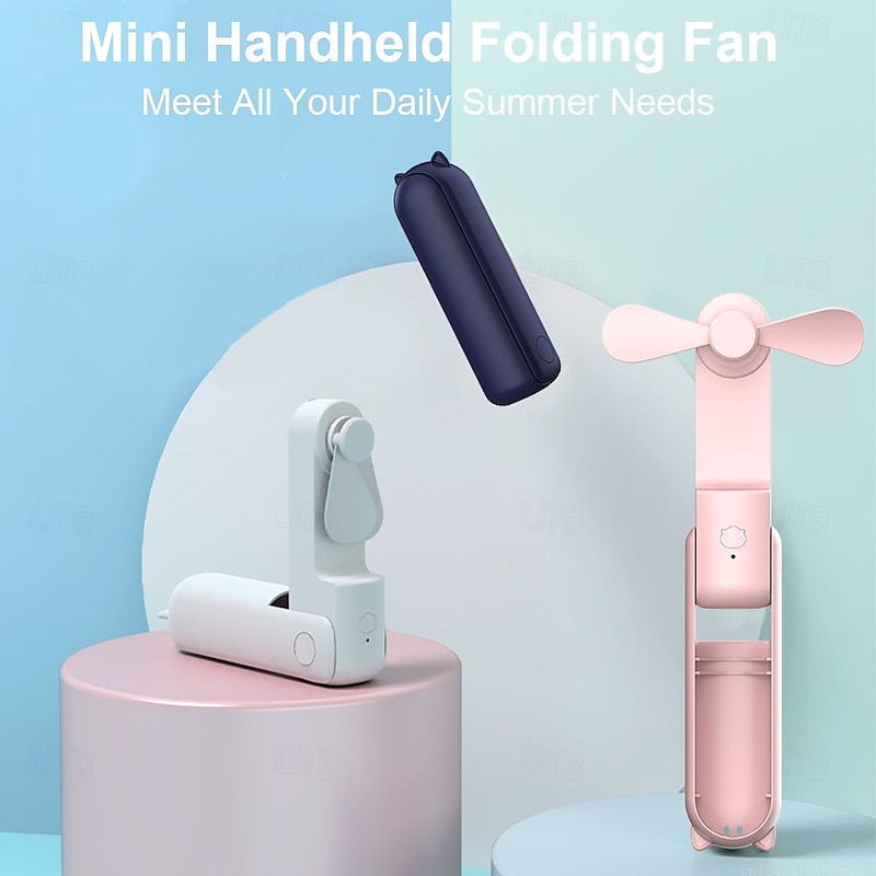 Mini Portable Fan: USB Rechargeable, Quiet Handheld/Desktop Design, Foldable for Office/Home, Powerful 3-Speeds, Ideal for Outdoor Travel, Doubles as Power Bank, Compact Pocket Size