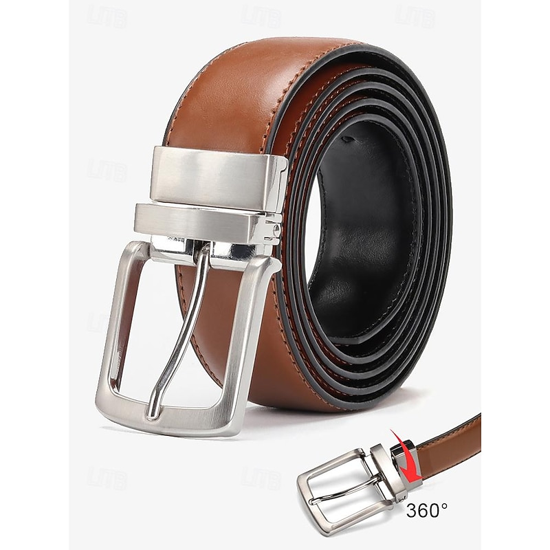 Men's Premium Leather Belt with Sleek Stainless Steel Buckle - Perfect for Business and Casual Wear