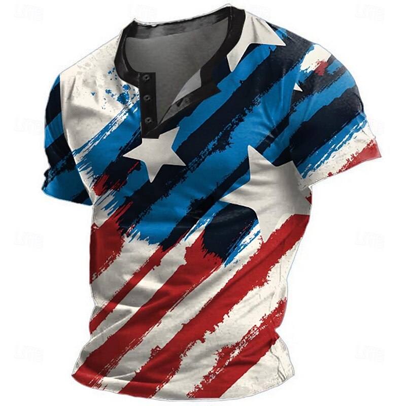 Men's 4th of July Patriotic Shirts American US Flag 1776 Designer Men's 3D Print T shirt Tee Henley Shirt Casual Daily T shirt Blue Short Sleeve Henley Shirt Summer Clothing Apparel S M L XL XXL 3XL4