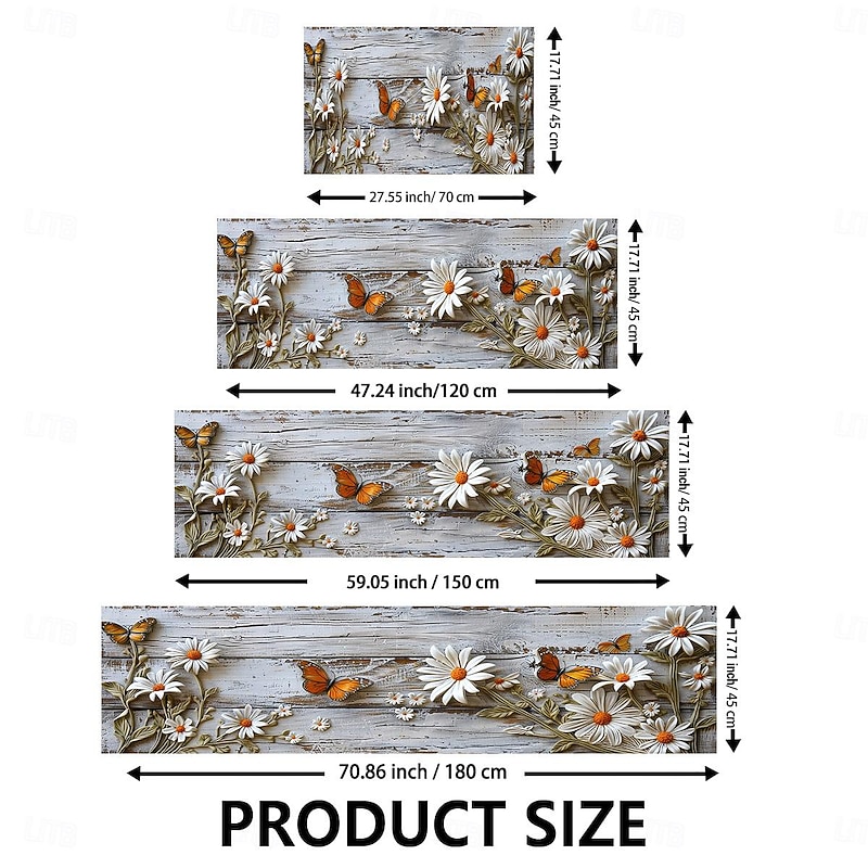 Wooden Daisy Area Rug Kitchen Mat Non-Slip Oil Proof Floor Mat Livingroom Rug Indoor Outdoor Mat Bedroom Decor Bathroom Mat Entrance Rug Door Mat2