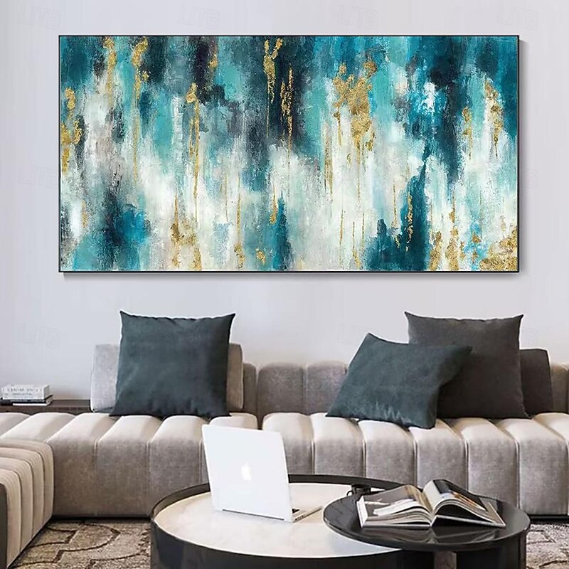 Handmade Oil Painting Canvas Wall Art Decoration Modern Abstract Texture  Green Gold for Living Room Home Decor Rolled Frameless Unstretched Painting2