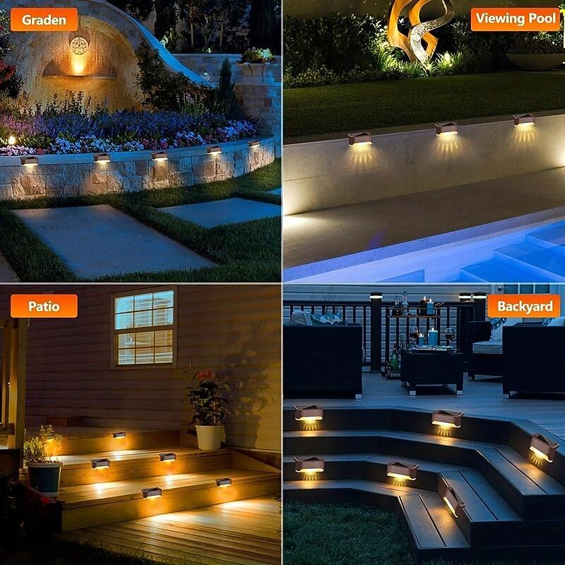 8Pcs LED Solar Powered Waterproof Pathway Lights - Automatic Light Sensor, Durable Plastic and Metal Construction, Semi-Flush Mount, Nickel Battery, Ideal for Outdoor Staircase, Garden, Channel, Court2
