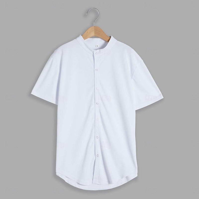 Men's Shirt T Shirt Cardigan Tee Top Short Sleeves Crew Neck Summer Plain Fashion Designer Basic Buttons Vacation Street Going out White Light Grey Top Tee for Men2