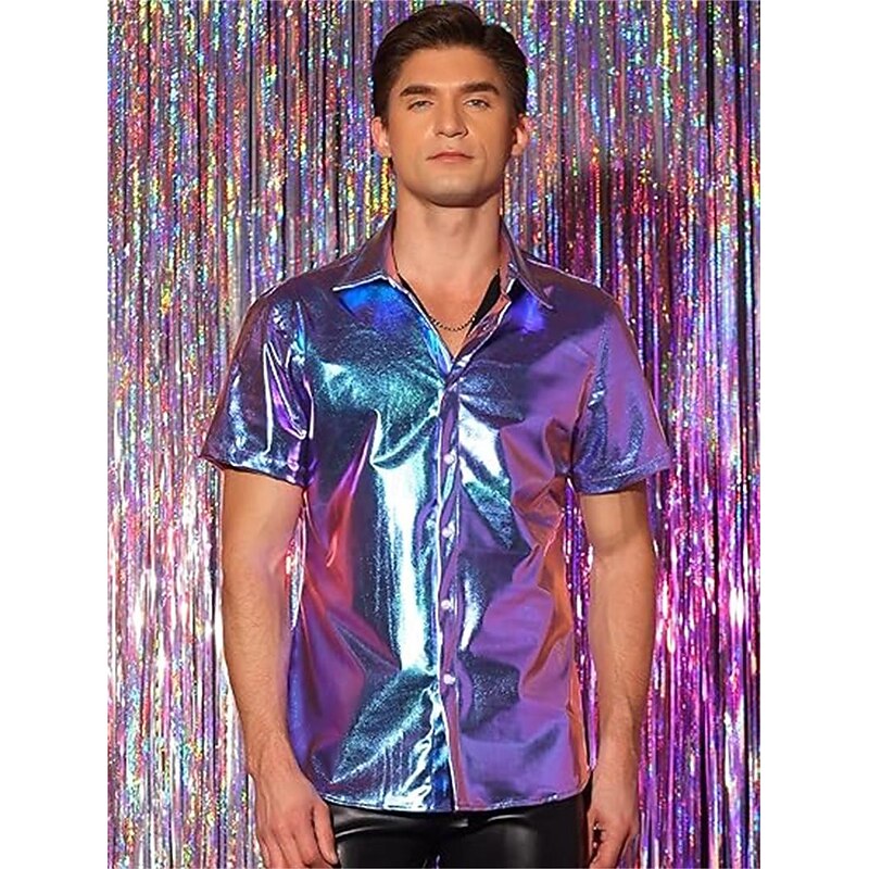 Metallic 1980s Shiny Latex Patent Shirt Disco Fancy Dress Men's Carnival Costume Halloween Carnival Masquerade Party / Evening Pride Parade Pride Month Adults Shirt4