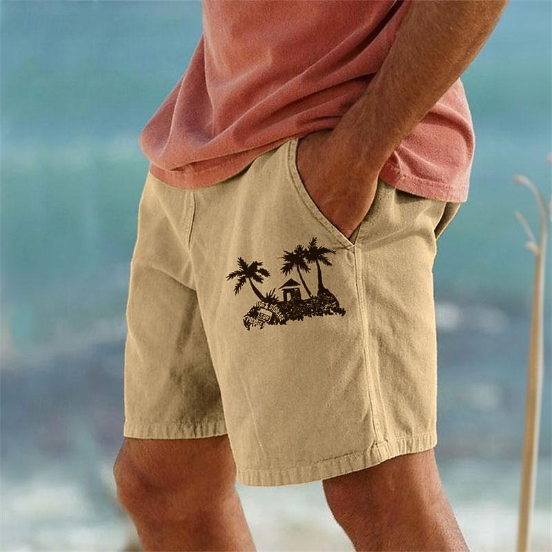 Coconut Tree Men's Cotton Linen Shorts Summer Hawaiian Shorts Beach Shorts Print Drawstring Elastic Waist Breathable Soft 10% Linen Shorts Casual Daily Holiday Streetwear