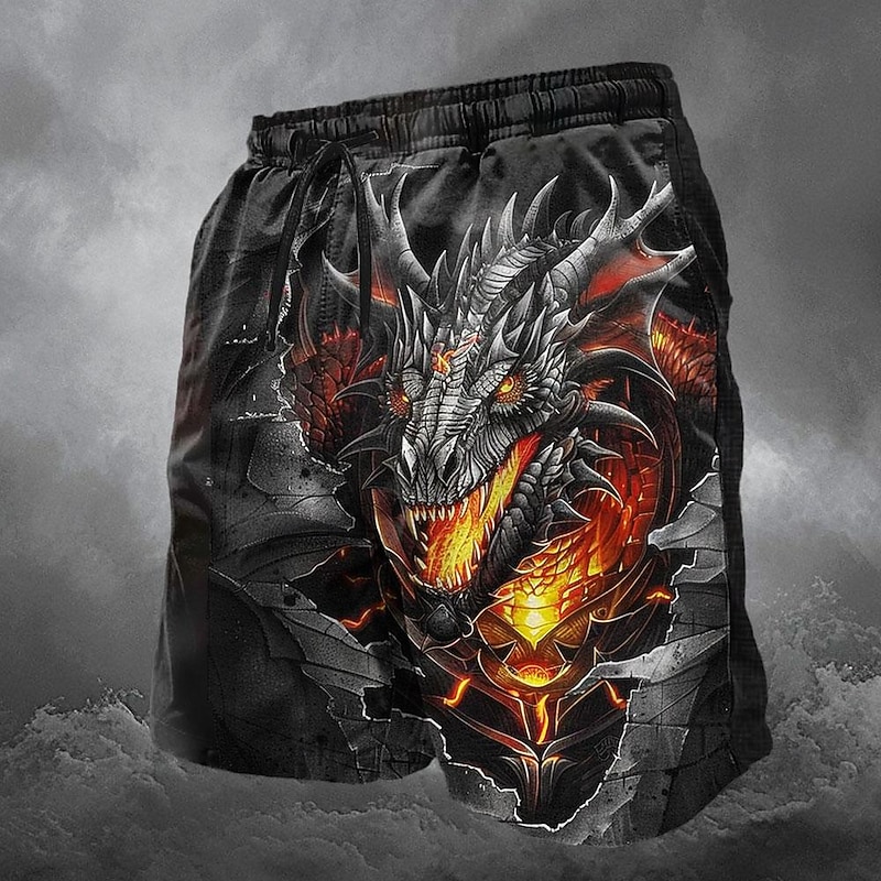 Men's Dragon Skeleton Sweat Pants Swim Shorts Board Shorts Mid Waist Vintage Designer Punk & Gothic Casual Holiday Club Designer Clothing Apparel