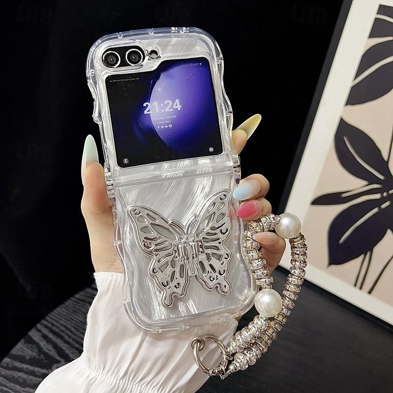 Phone Case For Samsung Galaxy Z Flip 6 Z Flip 5 Z Flip 4 Z Flip 3 Back Cover with Wrist Strap Shockproof TPU2