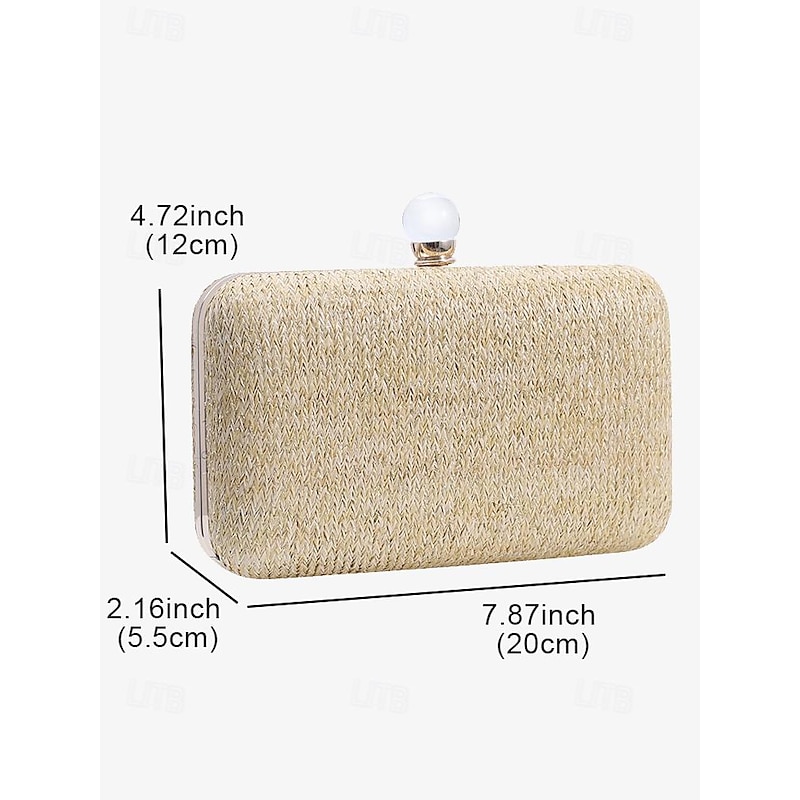 Elegant Straw Clutch Purse with Pearl Clasp - Stylish Women's Evening Bag for Summer Events3