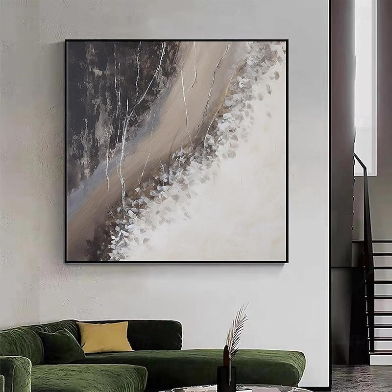 Handmade Oil Painting Canvas Wall Art Decoration Modern Minimal Black and White Abstract Texture for Home Dance Studio Decor Rolled Frameless Unstretched Painting4