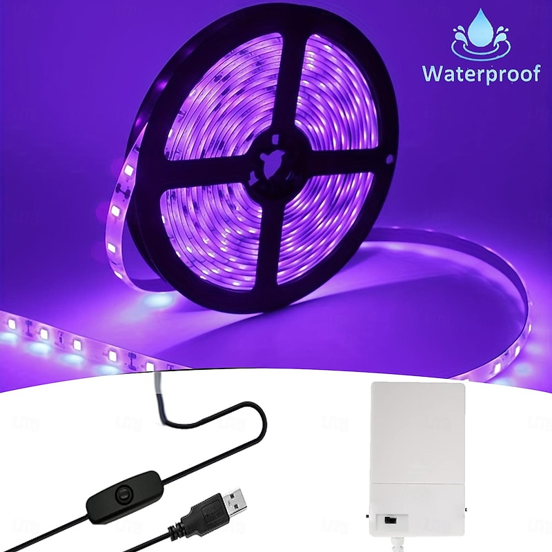 LED UV Black Light Strip Purple LED Light Strip USB Interface with Switch or Battery Box SMD2835 380-400NM UV LED No-waterproof Black Light Lamp Suitable for UV Body Coating for Halloween4