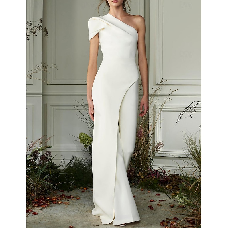 Jumpsuits Evening Gown Elegant Dress Prom Birthday Floor Length Sleeveless One Shoulder Fall Wedding Guest Stretch Fabric with Pure Color2