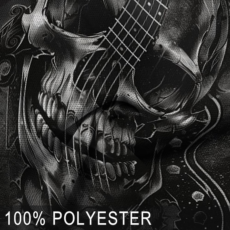 Day of the Dead Men's Skull Guitar Polo Shirts Golf Shirt Short Sleeve Polo Shirts V Neck Horror Streetwear Festival Wear Party Outfits 3D Print Spring & Summer Black3