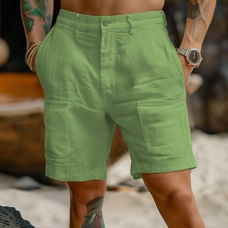 Men's Shorts Linen Shorts Summer Shorts Beach Shorts Pocket Front Pocket Straight Leg Plain Comfort Breathable Knee Length Outdoor Casual Daily Fashion Streetwear White Sky Blue4