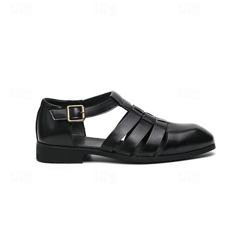Men's Leather Sandals Retro Fishermen Sandals Black Summer Sandals Walking Business Casual Office & Career Comfortable Buckle White Spring Fall4