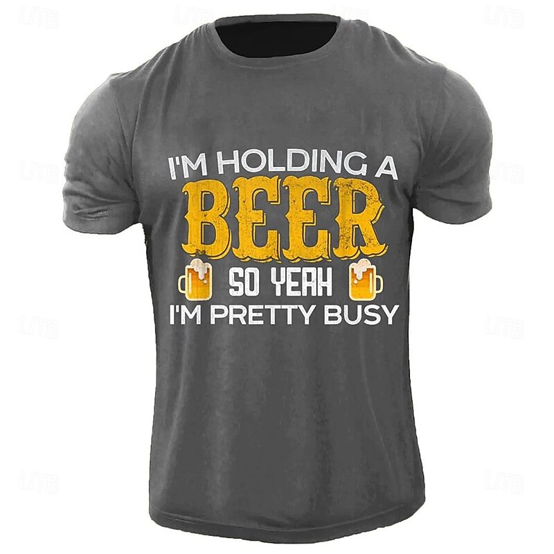 Men's Letter Printed Funny Beer T Shirt Tee Top Cotton Short Sleeve Graphic Shirt Black Dark Grey Army Green Comfortable Tee Street Sports Outdoor Fashion Designer Clothing