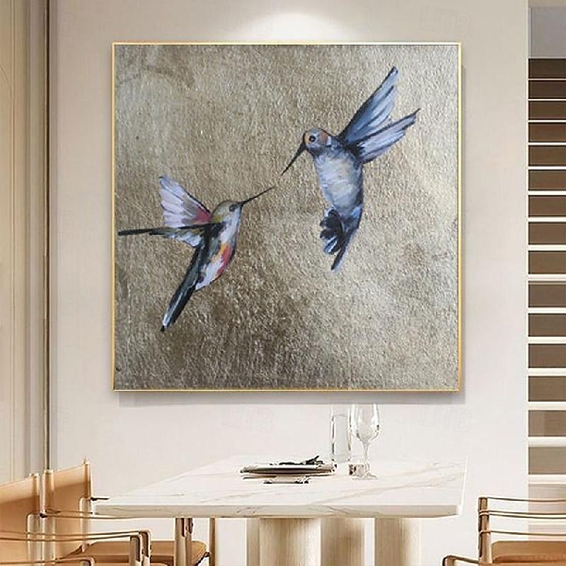 Handmade Hummingbird Colibri coruscans oil Painting hand painted  gold original framed gold birds painting aninal picture Art Gold Leaf Texture Wall Art Oil Painting