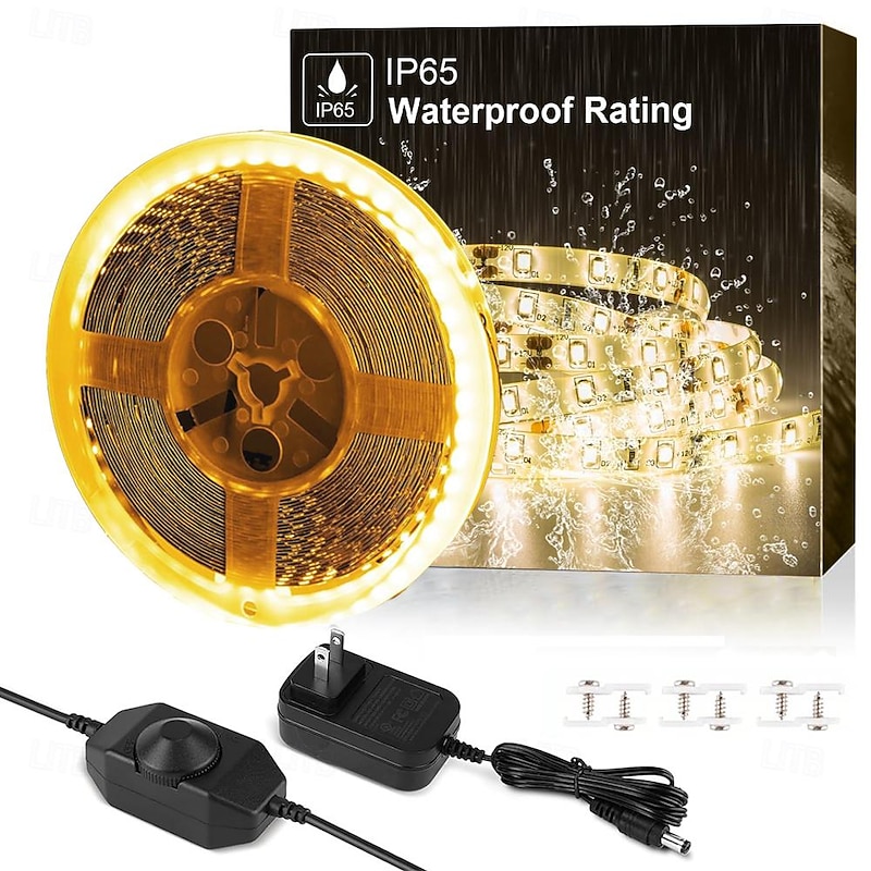LED Dimmable Strip Light Set 16.5 Ft Waterproof Warm Light White Light  Strip Light, Super Bright LED Tape Light 120 LED/M SMD 2835 Suitable for Dressing Table Home Kitchen Cabinet Bedroom