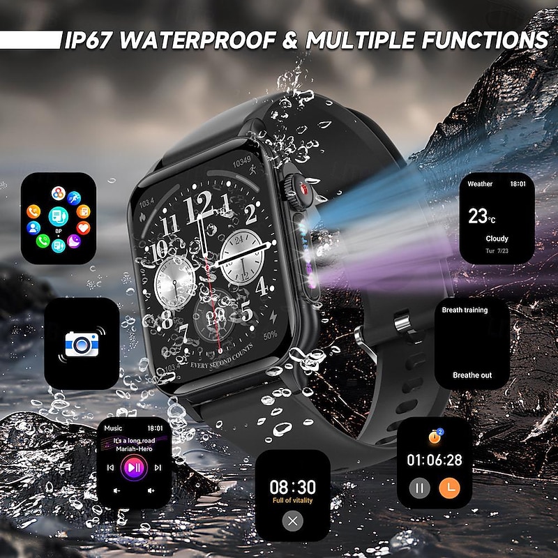 696 P6 Smart Watch 1.96 inch Smartwatch Fitness Running Watch Bluetooth ECG+PPG Pedometer Call Reminder Compatible with Android iOS Women Men Hands-Free Calls Message Reminder IP 67 40mm Watch Case4