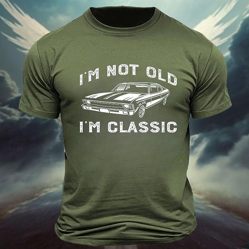 Men's Car Letter Classic Old Man T Shirt Tee Top 100% Cotton Short Sleeve Graphic Shirt Black Dark Grey Army Green Comfortable Tee Street Sports Outdoor Fashion Designer Clothing3